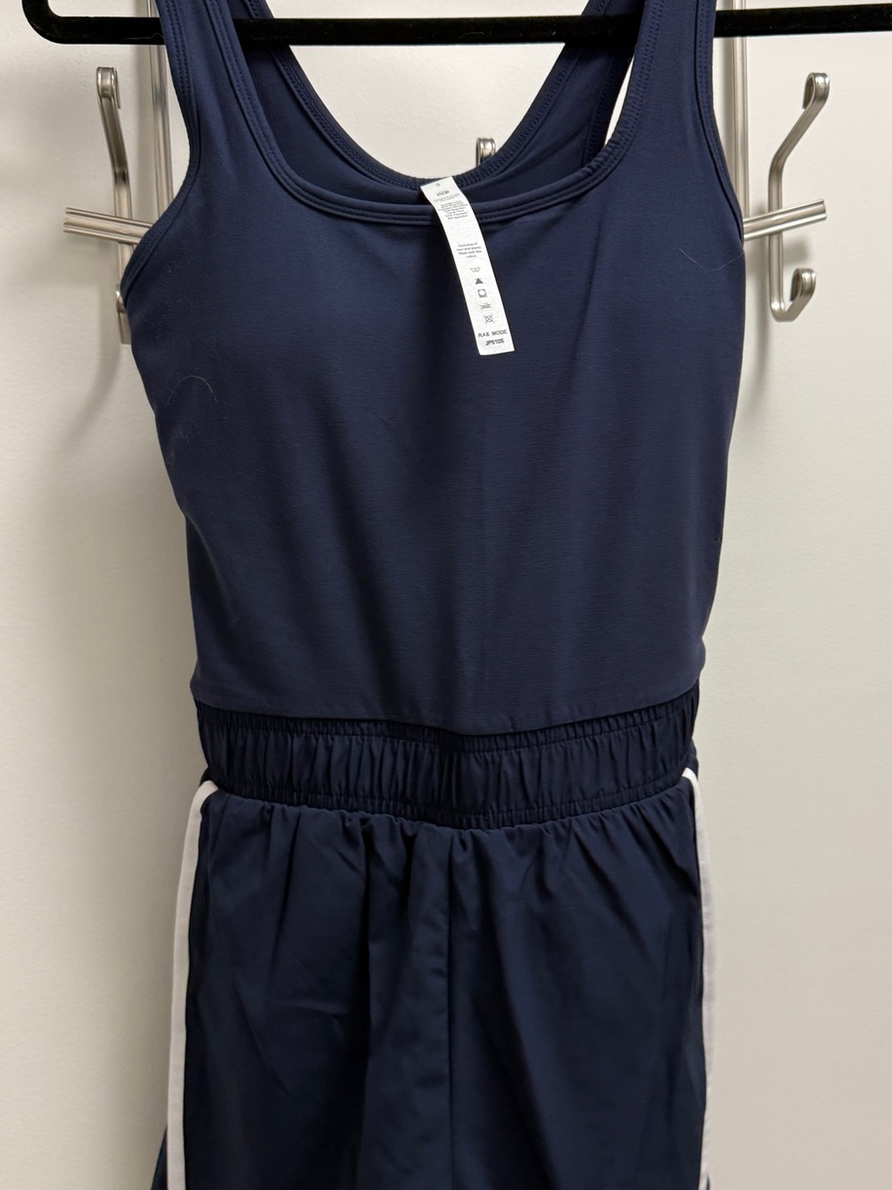 Women's Navy Athletic Jumpsuit with White Side Stripe